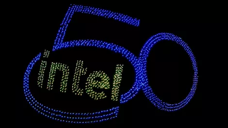 Intel celebrates its 50th anniversary with promises, drones, and bell-rings